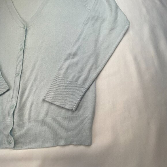 Italian Wool Cardigan Sweater Button Down Long Sleeves Deep V-Neck Light Blue - Picture 4 of 12